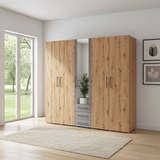 York Oak Effect And Grey 5 Door 3 Drawer Wardrobe - 11012287