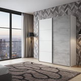 Lina White and Concrete Grey Effect Sliding 2 Door Wardrobe 150cm Wide - ARM154A