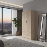 Spinda Oak Effect Compact Narrow 2 Door 2 Drawer Space-Saving Wardrobe 81cm Wide - 00X222R