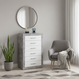Cementara Concrete Grey and White High Gloss Tallboy Chest of Drawers P9BBGS46