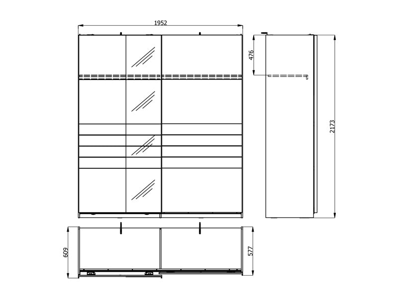 Veymont Cashmere Taupe And Mirrored 200cm Sliding Door Wardrobe - 11014745