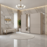 Veymont Cashmere Taupe And Mirrored 245cm Wide Sliding Door Wardrobe - 11014747