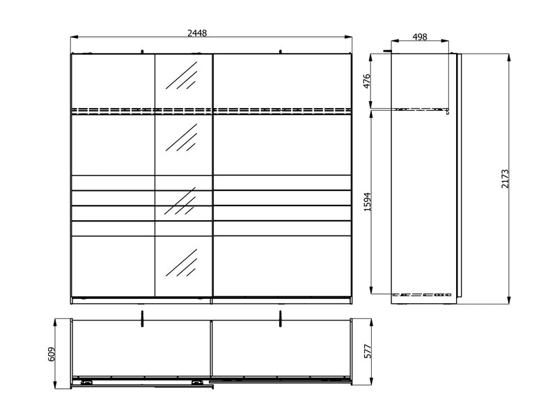 Veymont Cashmere Taupe And Mirrored 245cm Wide Sliding Door Wardrobe - 11014747