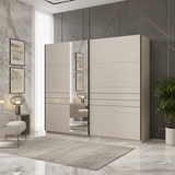 Veymont Cashmere Taupe And Mirrored 245cm Wide Sliding Door Wardrobe - 11014747