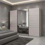 Veymont Cashmere Taupe And Mirrored Extra Large 270cm Sliding Door Wardrobe - 11014748