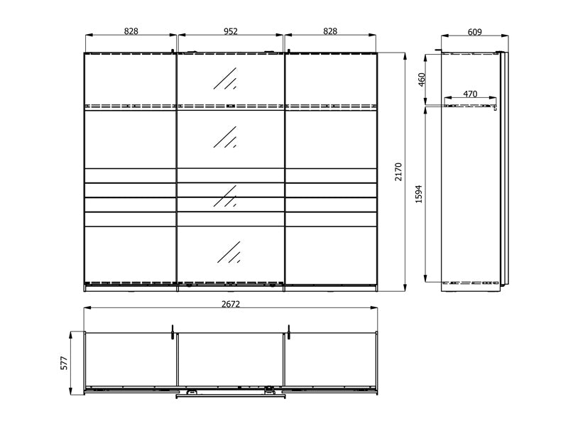 Veymont Cashmere Taupe And Mirrored Extra Large 270cm Sliding Door Wardrobe - 11014748