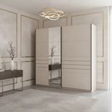 Veymont Cashmere Taupe And Mirrored Large 220cm Sliding Door Wardrobe - 11014746