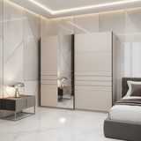 Veymont Cashmere Taupe And Mirrored Large 220cm Sliding Door Wardrobe - 11014746