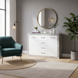 Cementara Concrete Grey and White High Gloss Sideboard 117cm Wide P9BBGS56