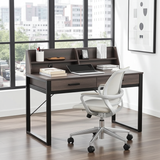Vivo Modern Dark Walnut Effect Writing Study Desk with Drawers and Hutch