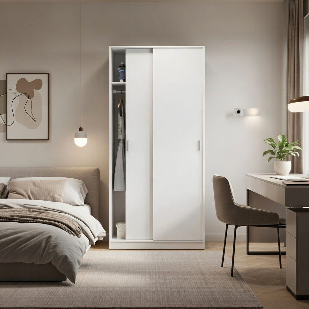 Dawn Slim Narrow Depth Sliding Wardrobe in White - MAX019O