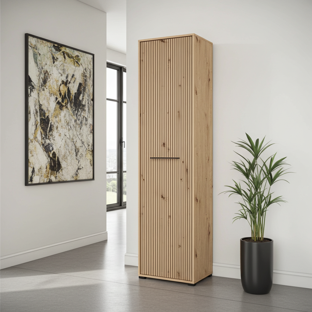 Lantier Slatted Artisan Oak Effect Tall Narrow Shallow Depth Wardrobe for Small Spaces 11013431