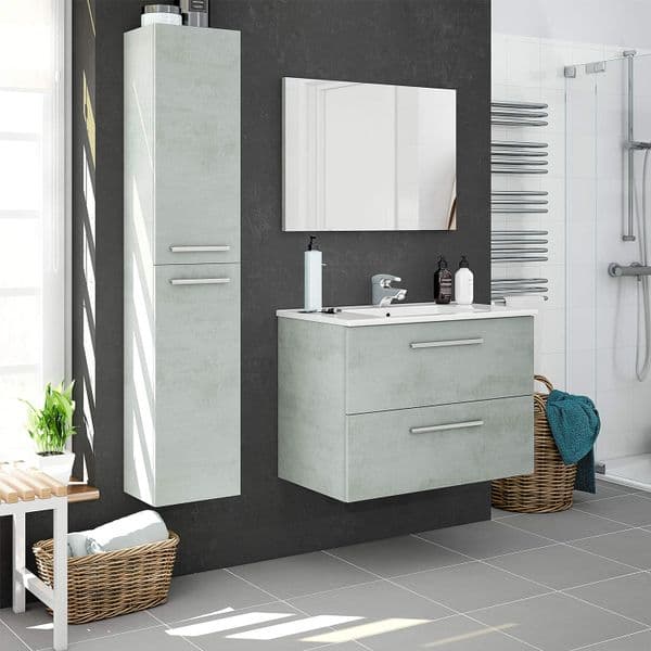 Alfonso  Concrete Grey Effect 2 Door Wall Hung Bathroom Storage Cupboard-305460L