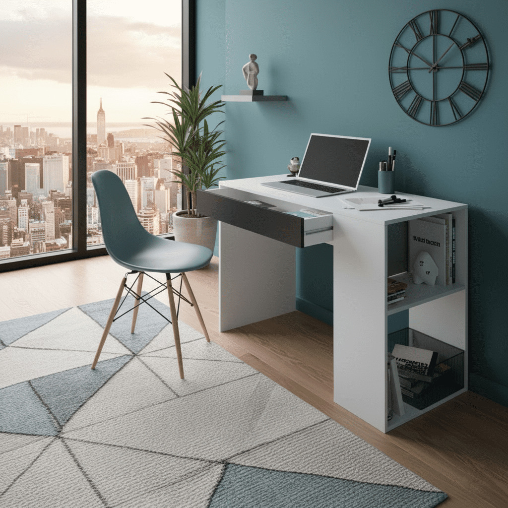 Abot Grey and White Desk with Drawer and Shelves-0Z2313A