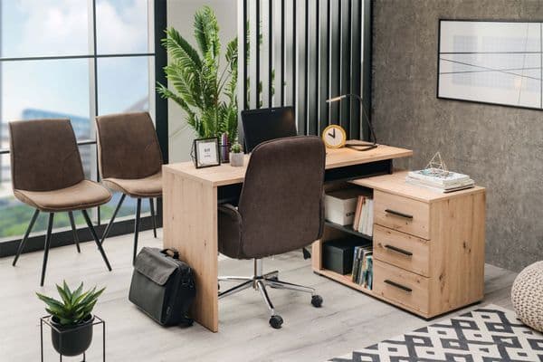 Lyon Oak and Black Large Corner Desk With Drawers - 11008666