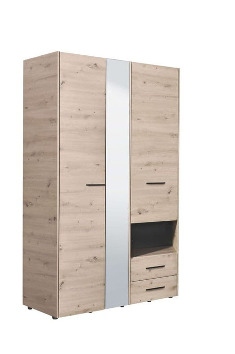 Matera 3 Door Grey Oak Wardrobe With Drawers And Mirror- 11008262