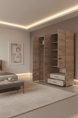 Althena 4 Door Oak Effect 161.5cm Wardrobe With Open Shelf And Drawers