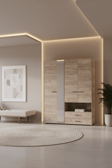Althena 4 Door Oak Effect 161.5cm Wardrobe With Open Shelf And Drawers