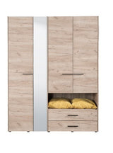Althena 4 Door Oak Effect 161.5cm Wardrobe With Open Shelf And Drawers