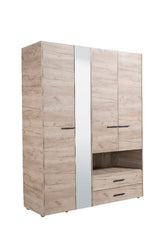 Althena 4 Door Oak Effect 161.5cm Wardrobe With Open Shelf And Drawers