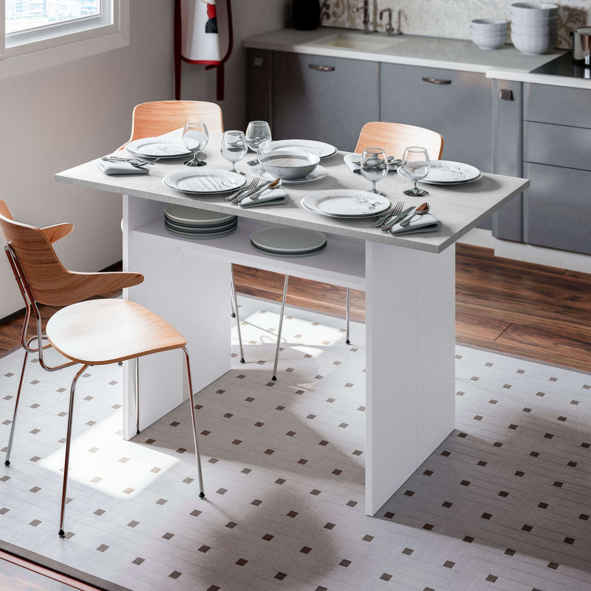 Essence Extending Breakfast Bar Table in Grey and Pure White