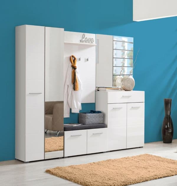Pluton White Gloss Shoe Bench Storage with Grey Cusion Seat- 11008567
