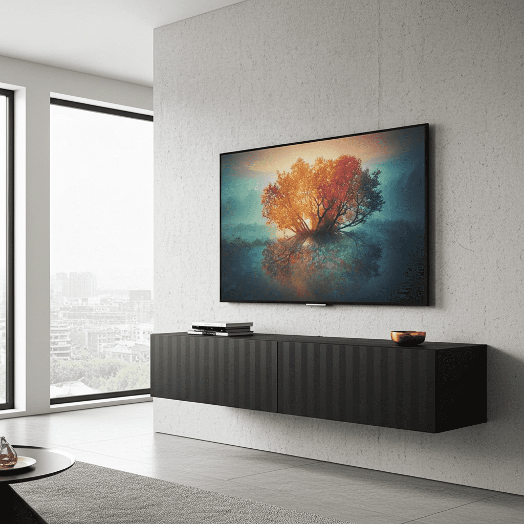 Ambrelle Black Slat Effect Wall Mounted Floating Wide 154cm Large TV Entertainment Unit 11014660