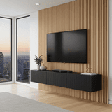 Ambrelle Black Slat Effect Wall Mounted Floating Wide 192cm Large TV Entertainment Unit 11014662