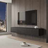 Ambrelle Black Slat Effect Wall Mounted Floating Wide 192cm Large TV Entertainment Unit 11014662