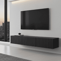 Ambrelle Black Slat Effect Wall Mounted Floating Wide 192cm Large TV Entertainment Unit 11014662