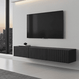 Ambrelle Black Slat Effect Wall Mounted Floating Wide 192cm Large TV Entertainment Unit 11014662