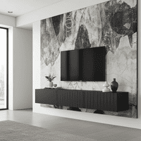 Ambrelle Black Slat Effect Wall Mounted Floating Wide 192cm Large TV Entertainment Unit 11014662