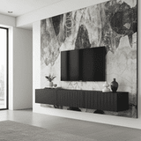 Ambrelle Black Slat Effect Wall Mounted Floating Wide 192cm Large TV Entertainment Unit 11014662
