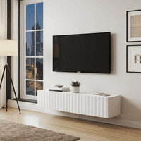 Ambrelle White Slat Effect Wall Mounted Floating Wide 154cm Large TV Entertainment Unit 11014661