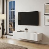 Ambrelle White Slat Effect Wall Mounted Floating Wide 154cm Large TV Entertainment Unit 11014661
