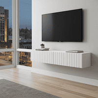 Ambrelle White Slat Effect Wall Mounted Floating Wide 154cm Large TV Entertainment Unit 11014661