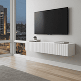 Ambrelle White Slat Effect Wall Mounted Floating Wide 154cm Large TV Entertainment Unit 11014661
