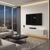 Ambrelle White Slat Effect Wall Mounted Floating Wide 154cm Large TV Entertainment Unit 11014661