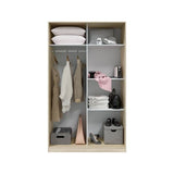 Evana Artic White and Oak Effect Small Narrow Sliding 2 Door Wardrobe 120cm Wide - TOP120F