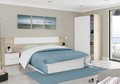 Evana Artic White and Oak Effect Small Narrow Sliding 2 Door Wardrobe 120cm Wide - TOP120F