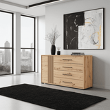 Oakalon Artisan Oak Effect And Black 4 Drawer Sideboard Dresser - 11013063
