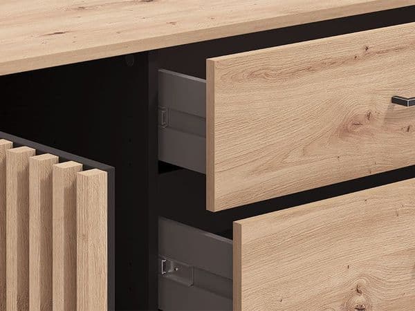 Oakalon Artisan Oak Effect And Black 4 Drawer Sideboard Dresser - 11013063