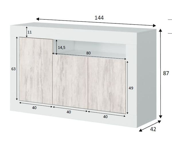 Lee Large Modern White with White Wood Effect Sideboard- 036628A