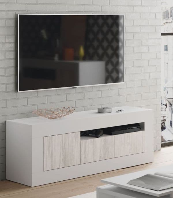 Lee Tall TV Cabinet Entertainment Unit in White with White Wood Effect- 036627A