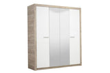 Selina Mirrored 4 Door Grey Oak and White Gloss Wardrobe With Shelves And Hanging Space - 11008706