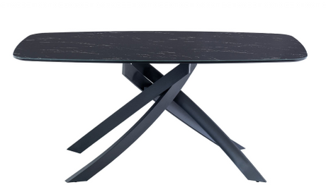 Astora 1.8m Black Marble Effect Glass Dining Table with Black Legs