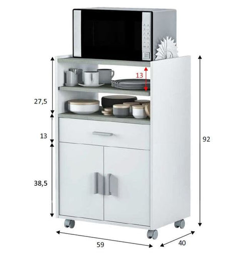 Hayden White and Grey Kitchen Utility Trolley With Wheels- 0L9910A