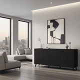 Nora Matte Black Slatted 4 Door Wide Elegant Sideboard