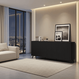 Nora Matte Black Slatted 4 Door Wide Elegant Sideboard
