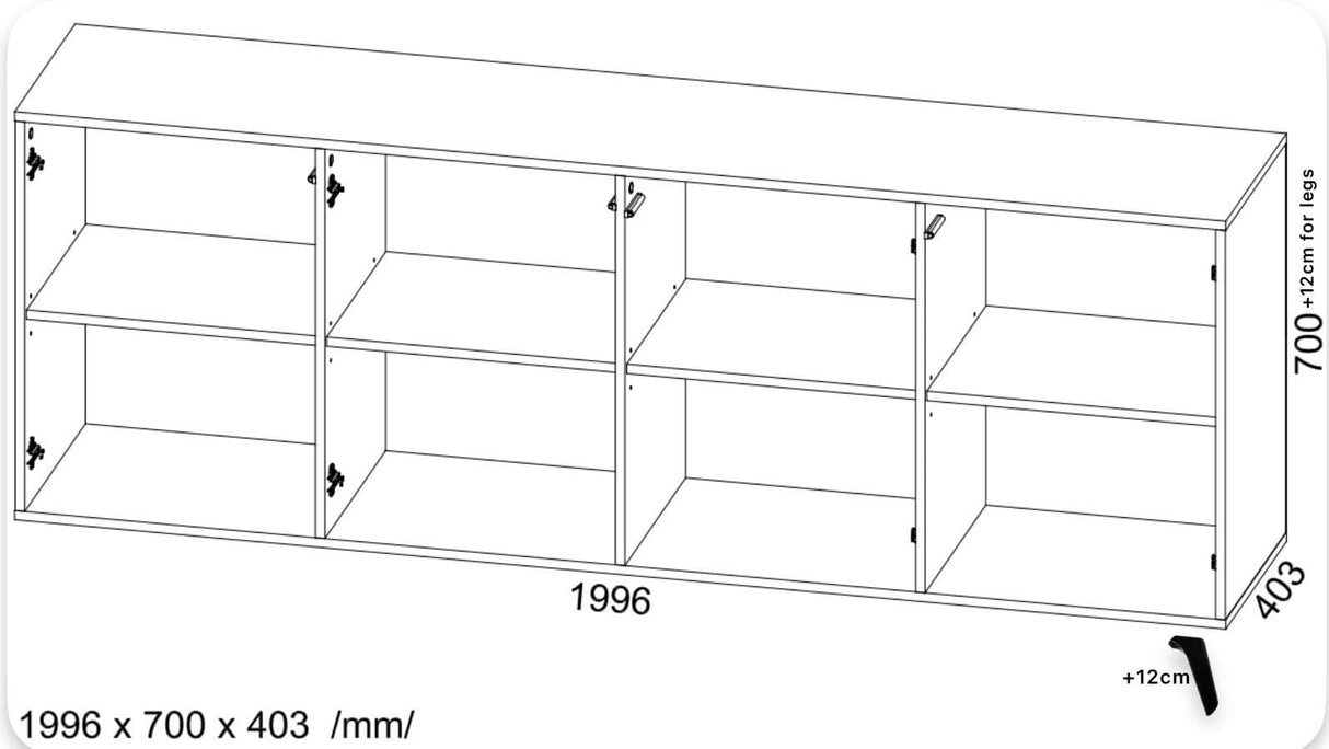 Nora Matte Black Slatted 4 Door Wide Elegant Sideboard